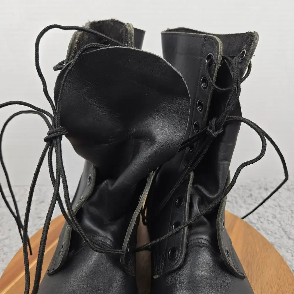 Vulcan Mens 9.5M Black Leather Lace Up Cap Toe Oil Proof Military Combat Boots